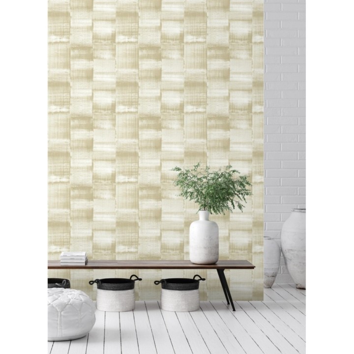 Papel pintado artístico efecto estarcido de pintura nacarada - Hoxton 681463