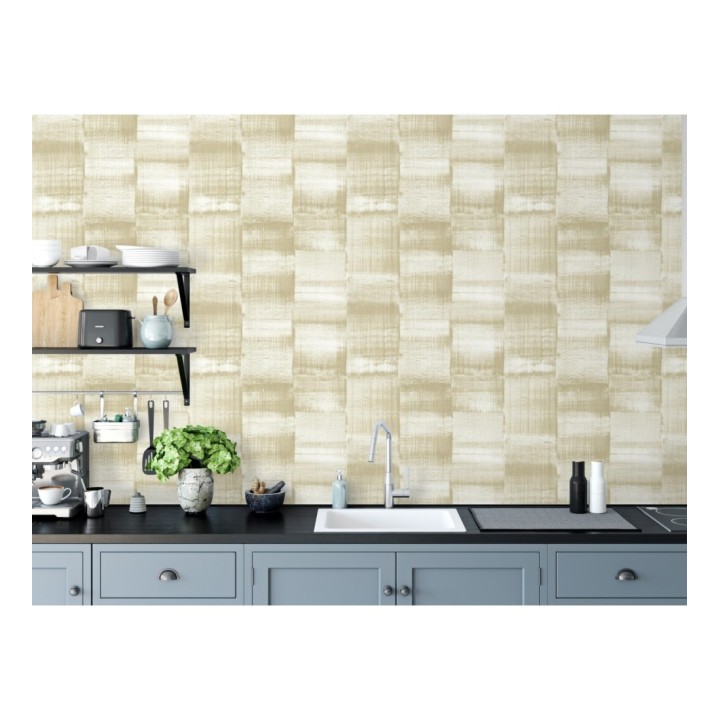 Papel pintado artístico efecto estarcido de pintura nacarada - Hoxton 681463