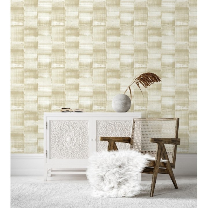 Papel pintado artístico efecto estarcido de pintura nacarada - Hoxton 681463