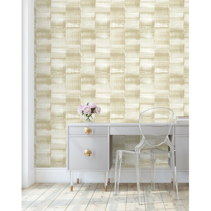 Papel pintado artístico efecto estarcido de pintura nacarada - Hoxton 681463