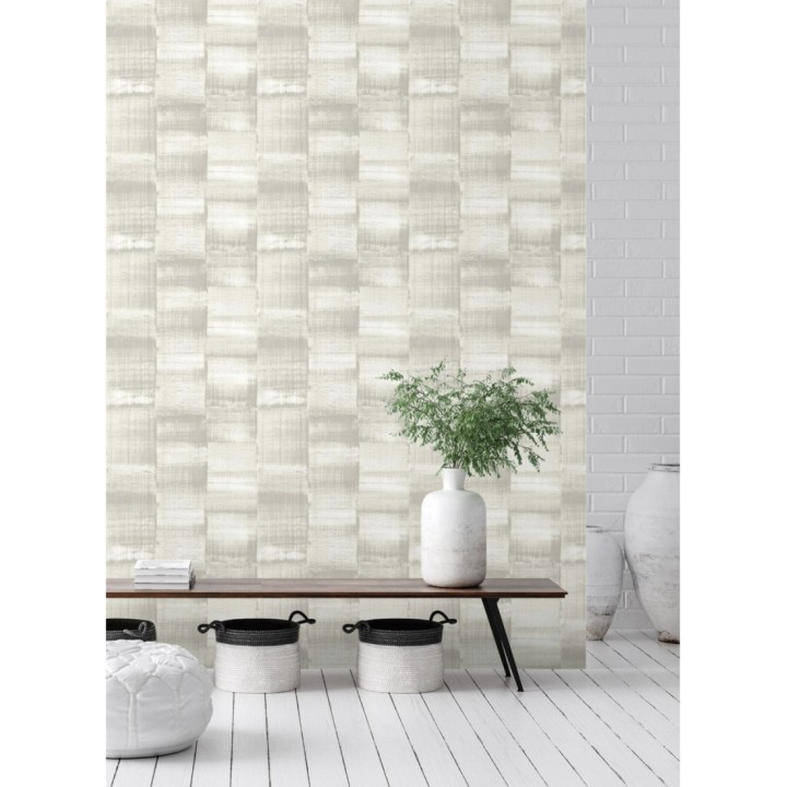 Papel pintado artístico efecto estarcido de pintura nacarada - Hoxton 681464