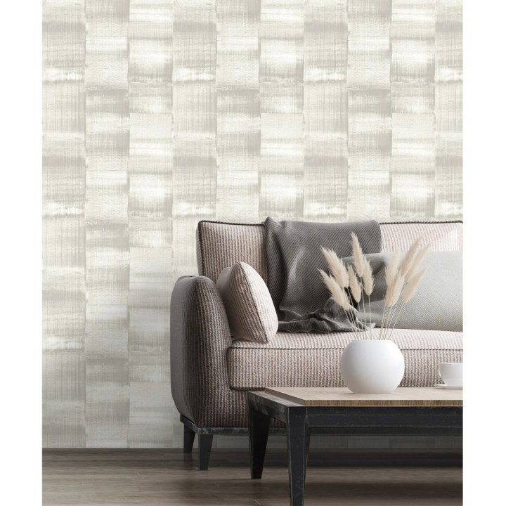 Papel pintado artístico efecto estarcido de pintura nacarada - Hoxton 681464