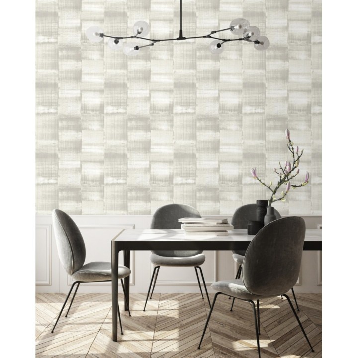 Papel pintado artístico efecto estarcido de pintura nacarada - Hoxton 681464