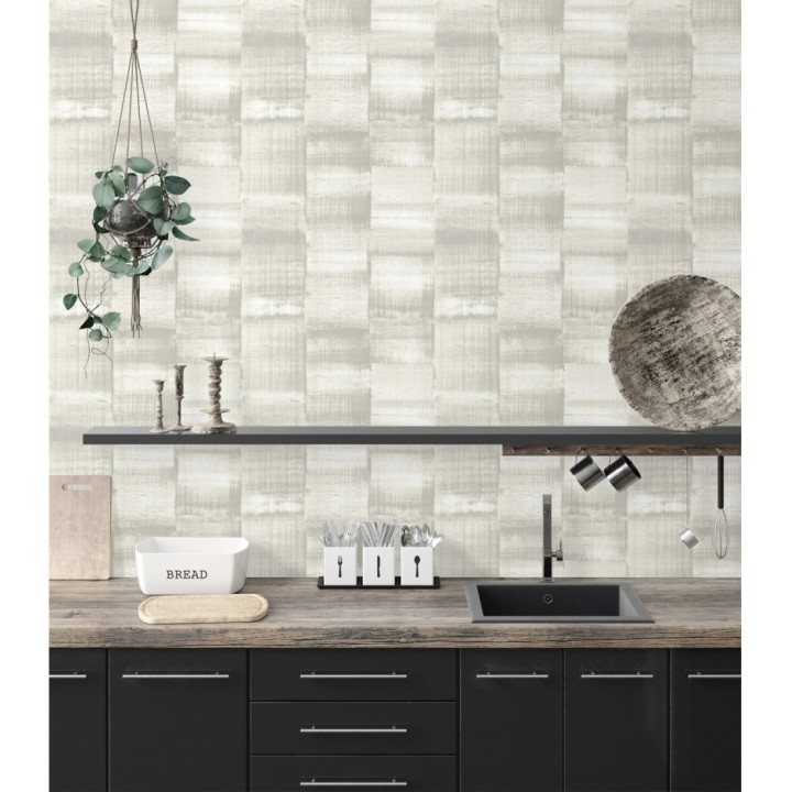 Papel pintado artístico efecto estarcido de pintura nacarada - Hoxton 681464