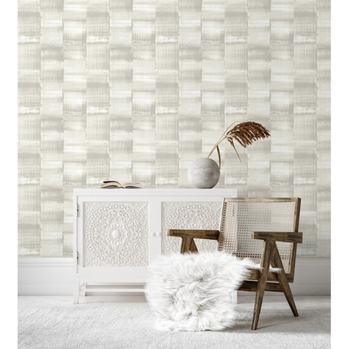 Papel pintado artístico efecto estarcido de pintura nacarada - Hoxton 681464