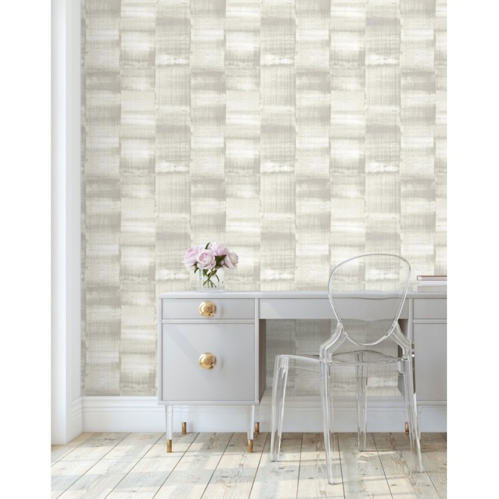 Papel pintado artístico efecto estarcido de pintura nacarada - Hoxton 681464