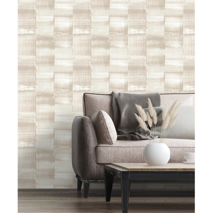 Papel pintado artístico efecto estarcido de pintura nacarada - Hoxton 681465