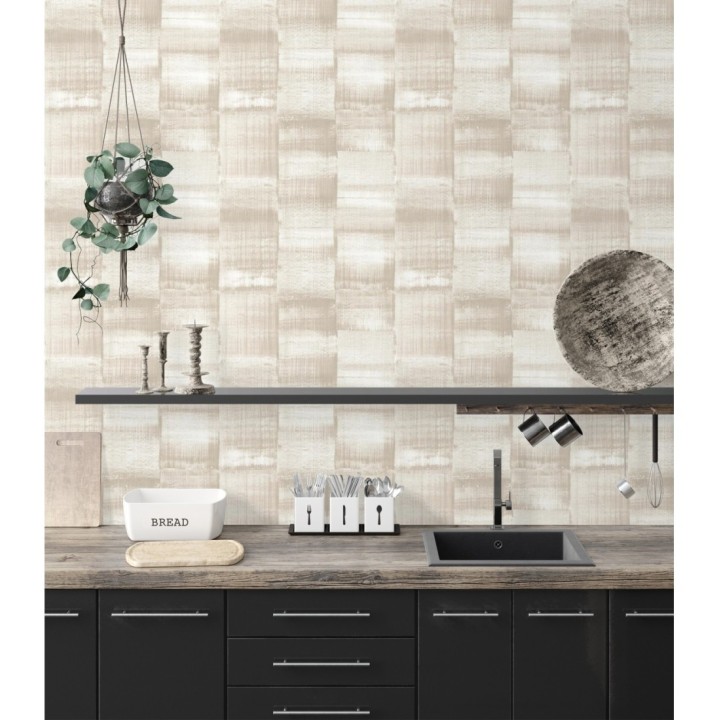 Papel pintado artístico efecto estarcido de pintura nacarada - Hoxton 681465