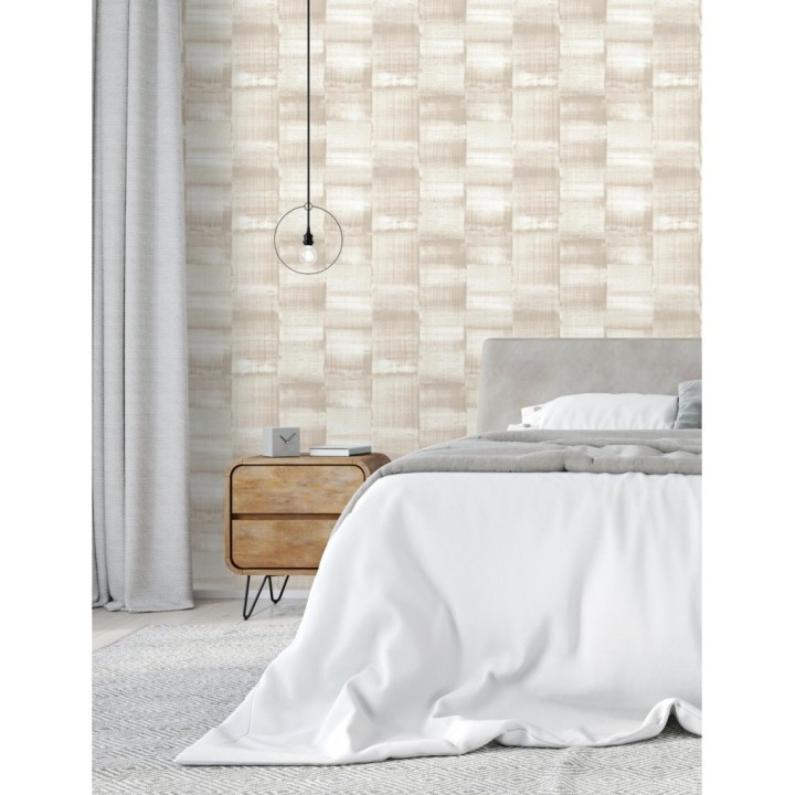 Papel pintado artístico efecto estarcido de pintura nacarada - Hoxton 681465