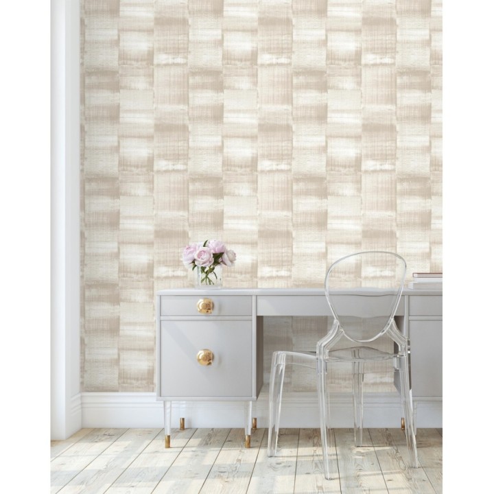 Papel pintado artístico efecto estarcido de pintura nacarada - Hoxton 681465