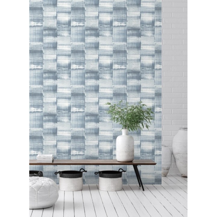 Papel pintado artístico efecto estarcido de pintura nacarada - Hoxton 681466