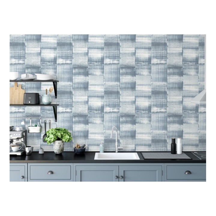 Papel pintado artístico efecto estarcido de pintura nacarada - Hoxton 681466