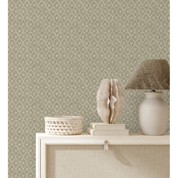 Papel pintado de rombos efecto fibra vegetal - Kaylan 681467