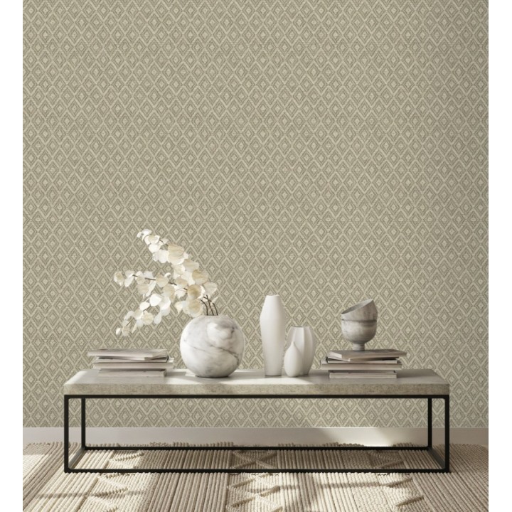 Papel pintado de rombos efecto fibra vegetal - Kaylan 681467
