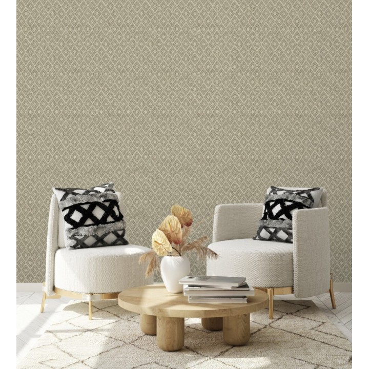 Papel pintado de rombos efecto fibra vegetal - Kaylan 681467