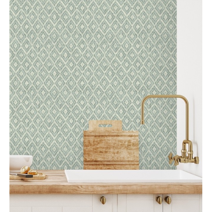 Papel pintado de rombos efecto fibra vegetal - Kaylan 681468
