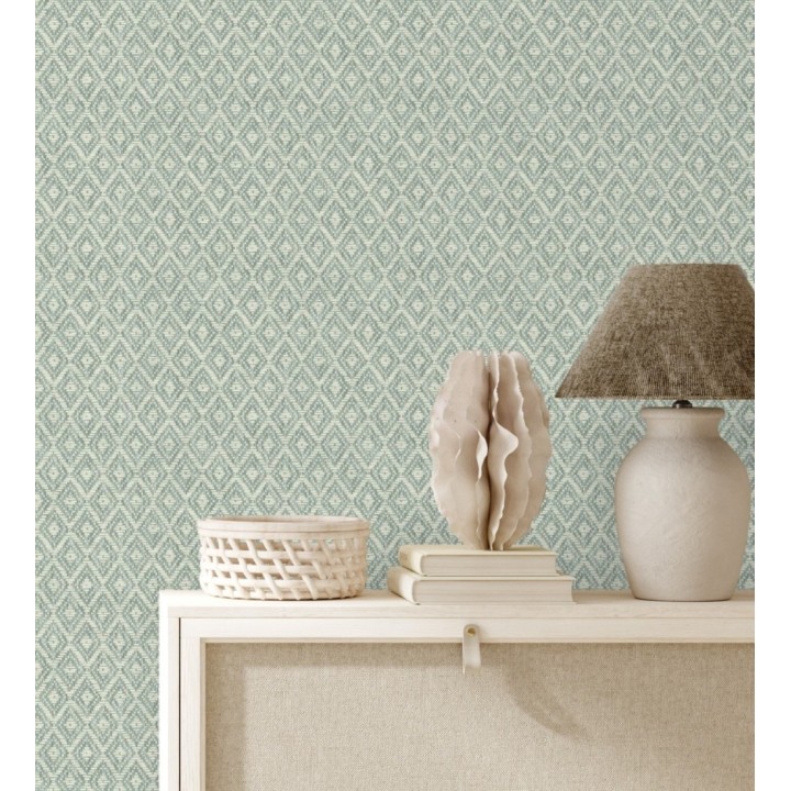Papel pintado de rombos efecto fibra vegetal - Kaylan 681468