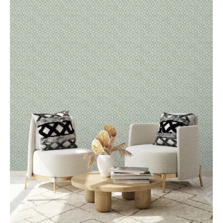 Papel pintado de rombos efecto fibra vegetal - Kaylan 681468