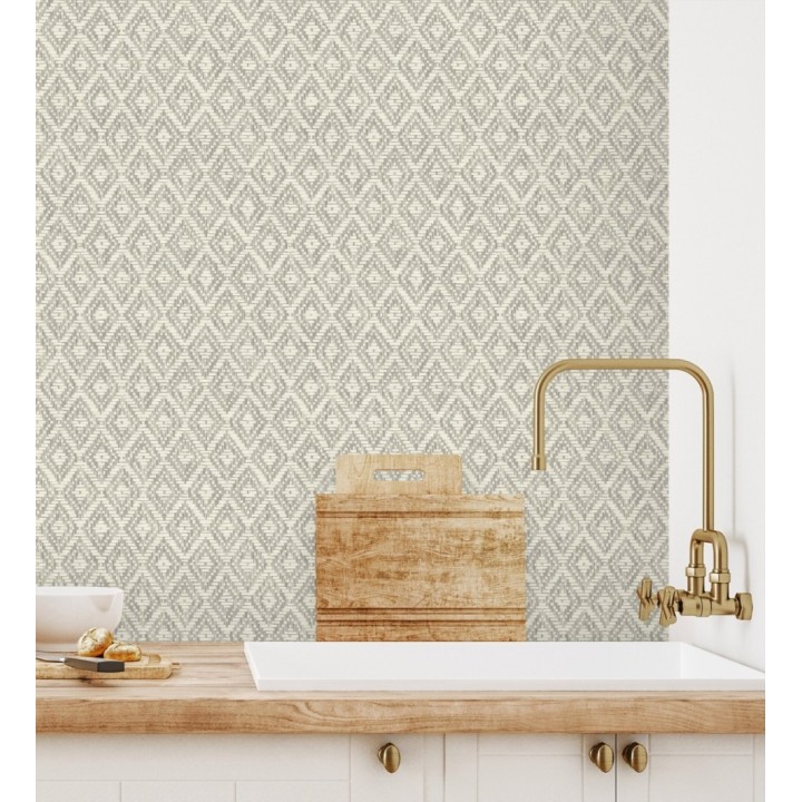 Papel pintado de rombos efecto fibra vegetal - Kaylan 681469