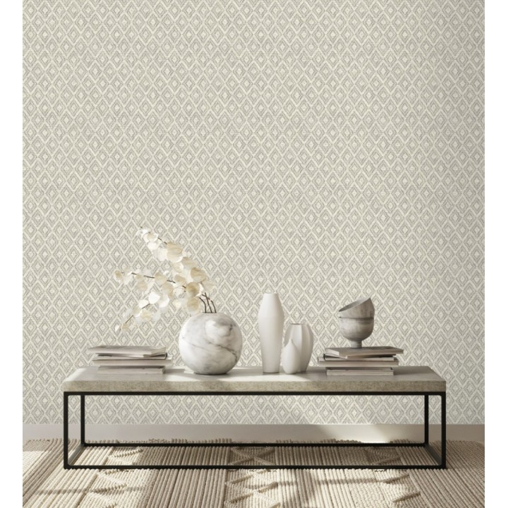 Papel pintado de rombos efecto fibra vegetal - Kaylan 681469