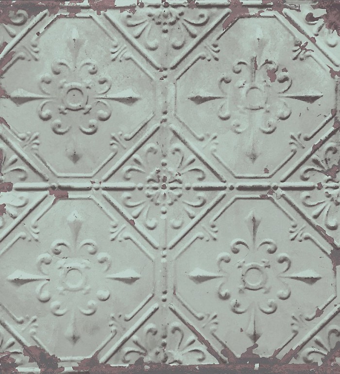 Papel pintado azulejos vintage verde palido estilo barroco - Zagora 121290