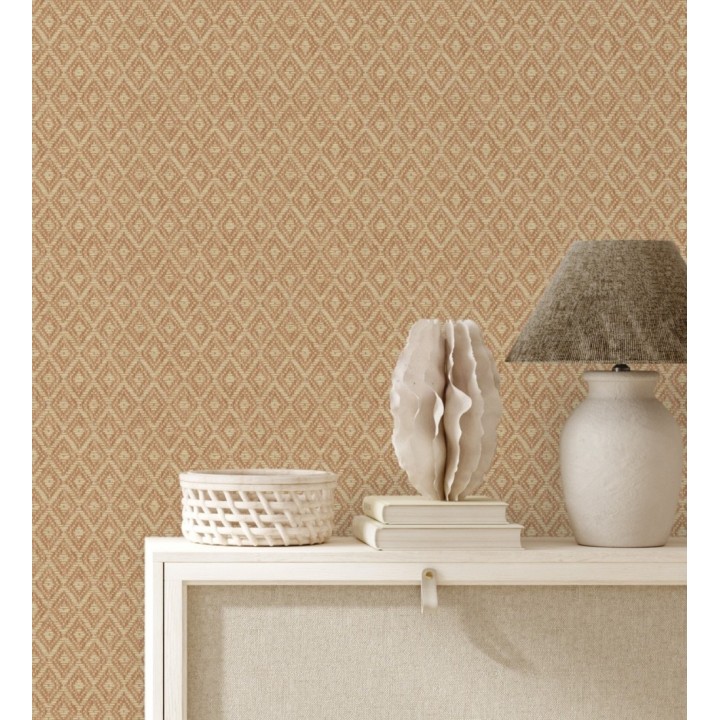 Papel pintado de rombos efecto fibra vegetal - Kaylan 681470