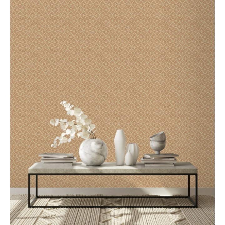 Papel pintado de rombos efecto fibra vegetal - Kaylan 681470