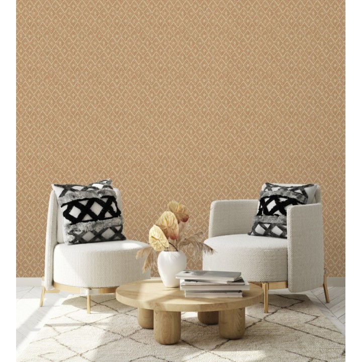 Papel pintado de rombos efecto fibra vegetal - Kaylan 681470