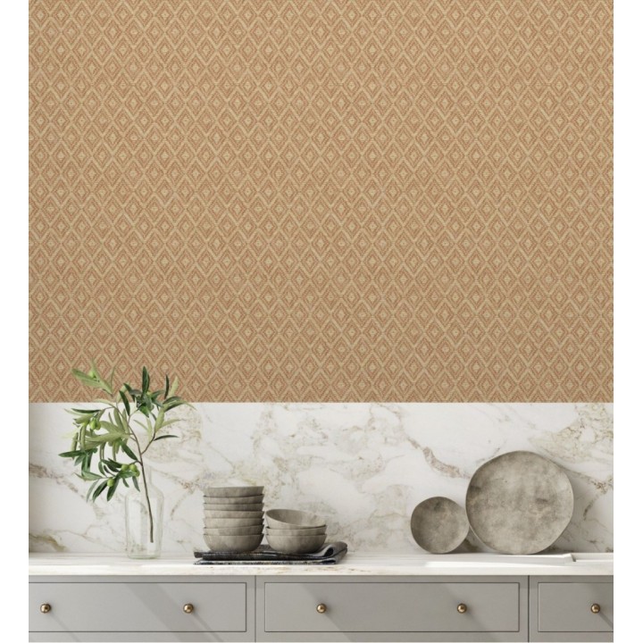 Papel pintado de rombos efecto fibra vegetal - Kaylan 681470