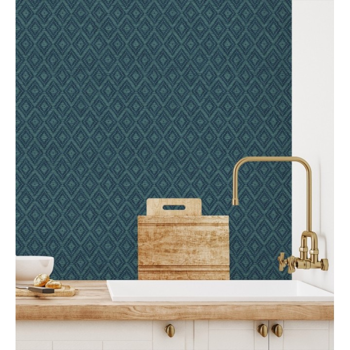Papel pintado de rombos efecto fibra vegetal - Kaylan 681471