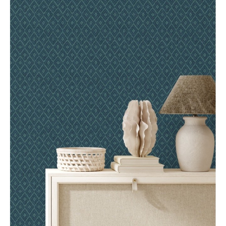 Papel pintado de rombos efecto fibra vegetal - Kaylan 681471