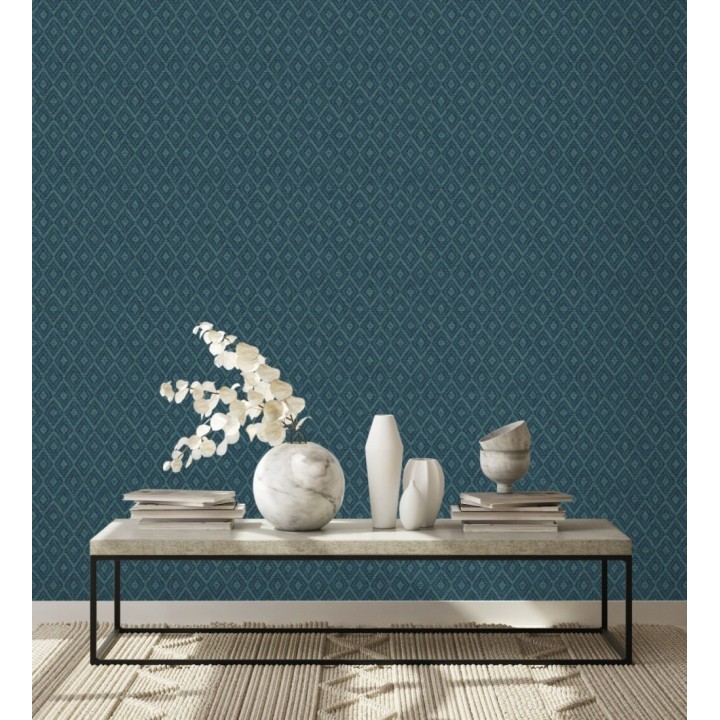 Papel pintado de rombos efecto fibra vegetal - Kaylan 681471