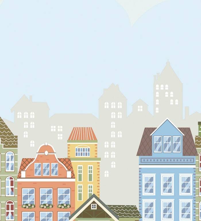 Papel pintado infantil casas de ciudad - Playville 681480