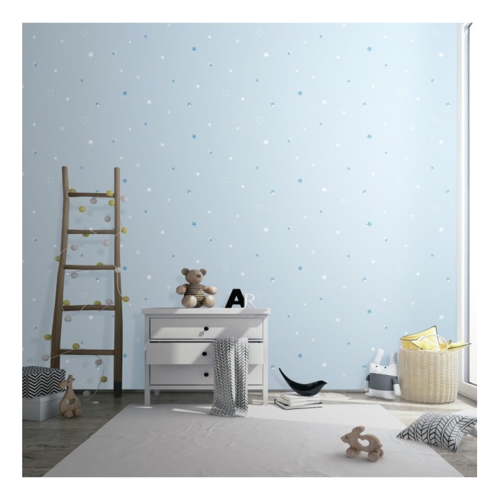 Papel pintado de estrellas azules fondo celeste - Baby Stars 681499
