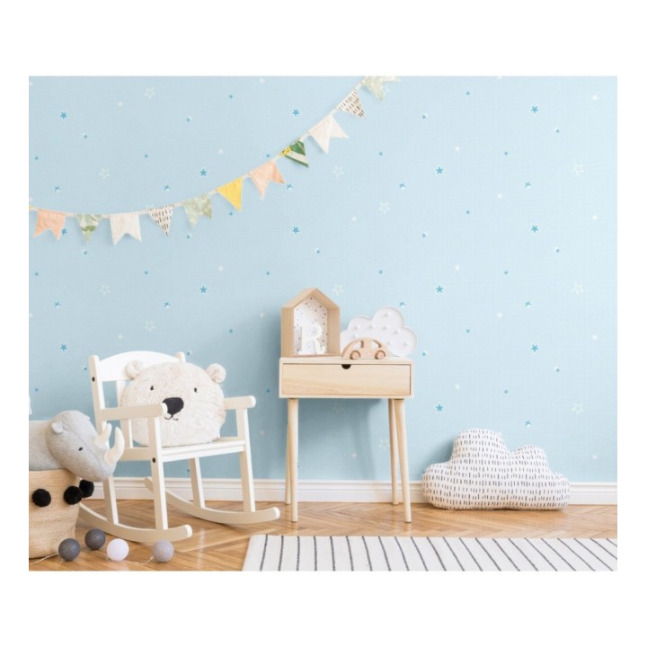 Papel pintado de estrellas azules fondo celeste - Baby Stars 681499