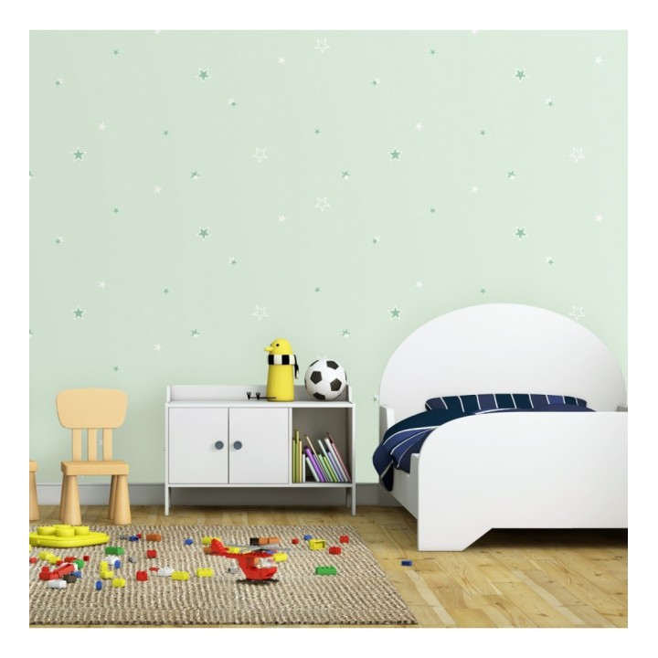 Papel pintado de estrellas verde fondo verde claro - Baby Stars 681500