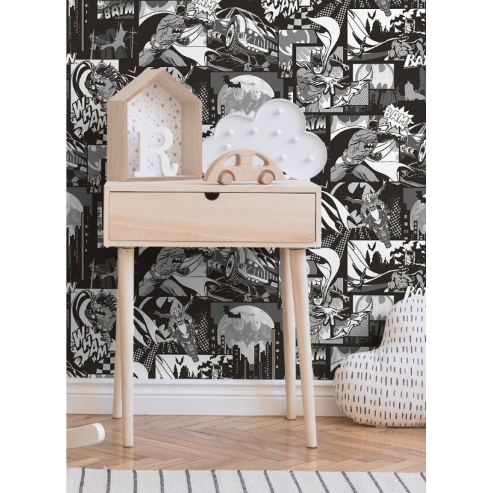 Papel pintado comic de Batman blanco y negro - Gotham Hero 681507