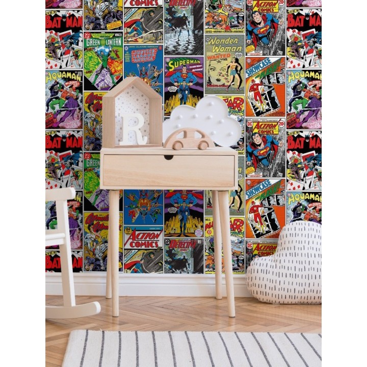Papel pintado cómic de los héroes DC de Warner Bros en color - Warner Comics 681515