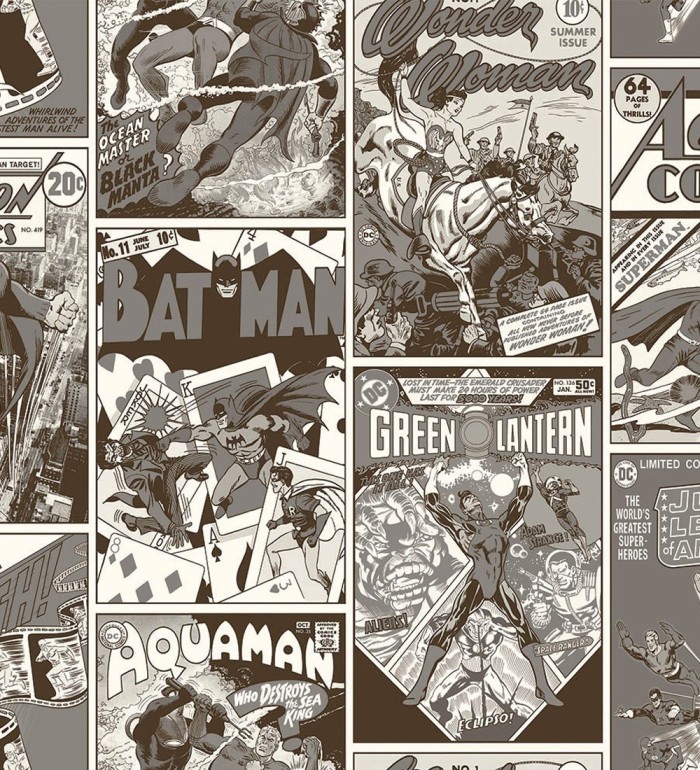 Papel pintado cómic de los héroes DC de Warner Bros en blanco y negro - Warner Comics 681516