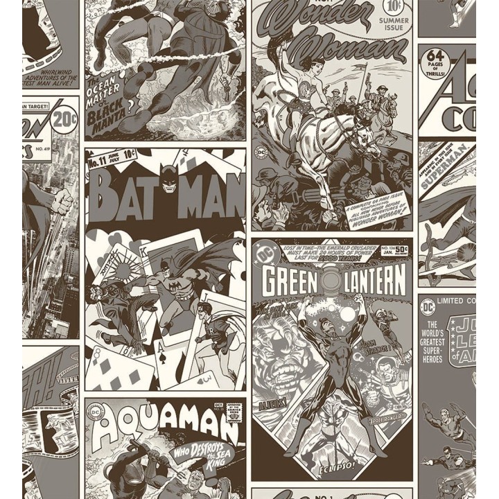 Papel pintado cómic de los héroes DC de Warner Bros en blanco y negro - Warner Comics 681516