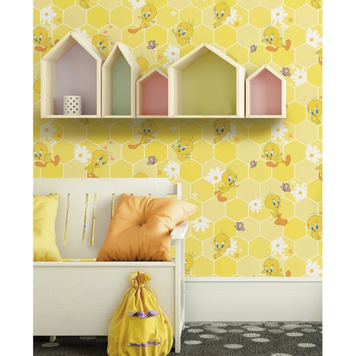 Papel pintado Piolín fondo panal de abejas - Tweety Blossom 681529