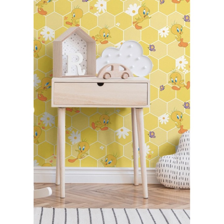 Papel pintado Piolín fondo panal de abejas - Tweety Blossom 681529