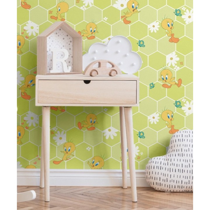 Papel pintado Piolín fondo panal de abejas - Tweety Blossom 681530