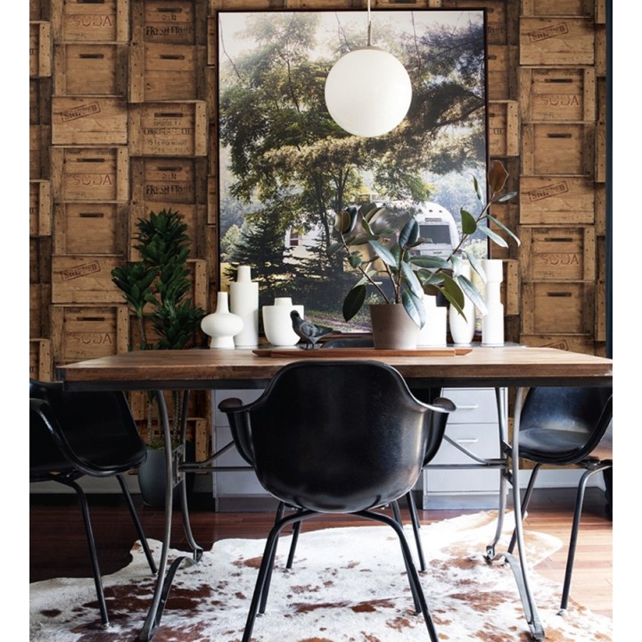 Papel pintado cajas de madera estilo vintage - Market Boxes 121305