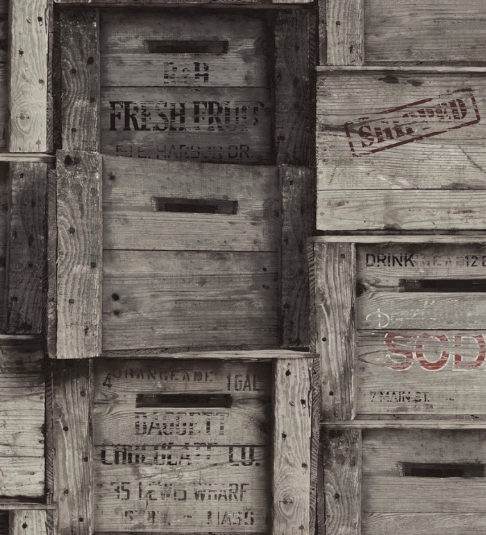 Papel pintado cajas de madera estilo vintage - Market Boxes 121306