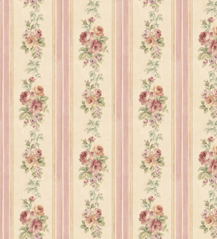 Papel pintado rayas y flores románticas vintage - Jardin de Lise 121363