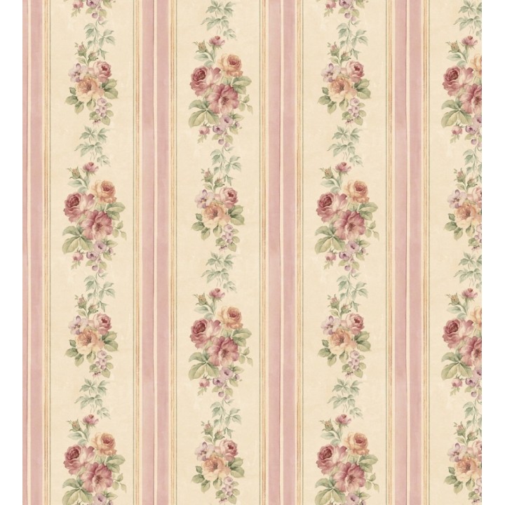 Papel pintado rayas y flores románticas vintage - Jardin de Lise 121363