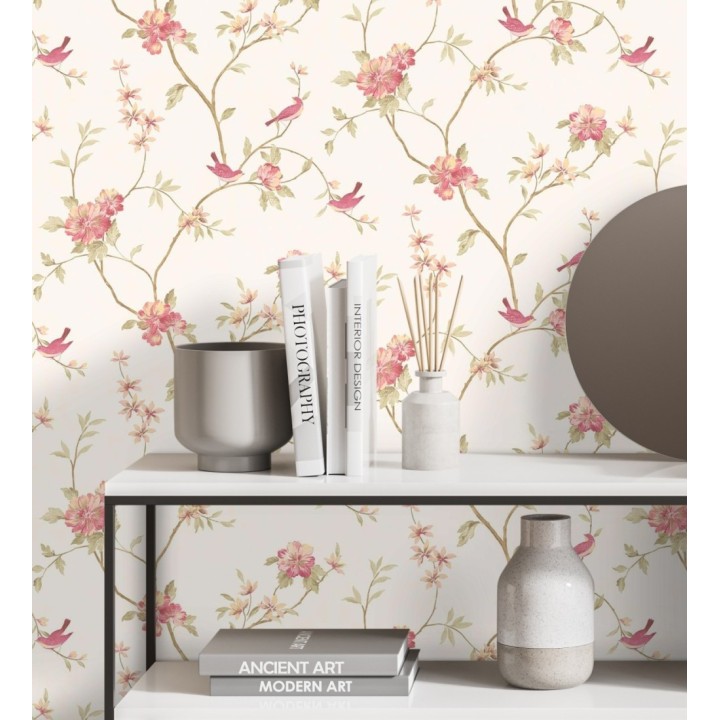Papel pintado pájaros y flores estilo romántico - Villa Elena 121364