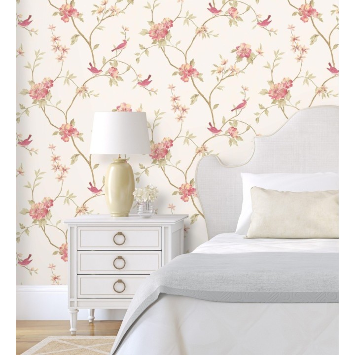 Papel pintado pájaros y flores estilo romántico - Villa Elena 121364
