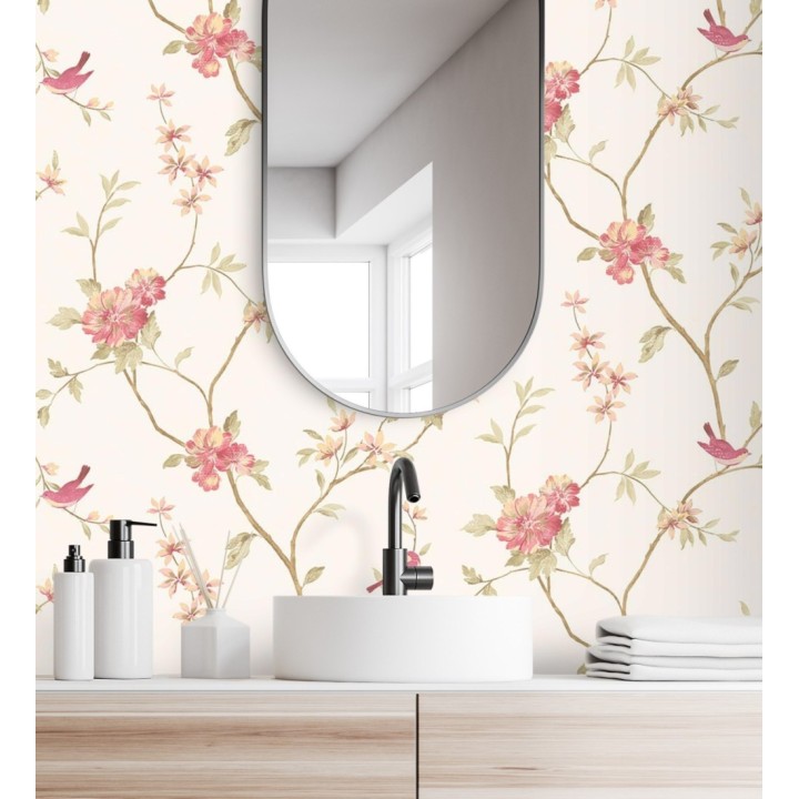 Papel pintado pájaros y flores estilo romántico - Villa Elena 121364